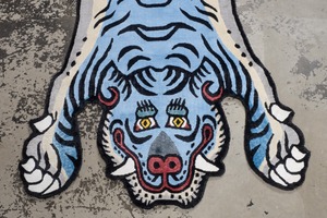 Tibetan Tiger Rug 《Mサイズ•シルク•オリジナル•ブルーバージョン041》チベタンタイガーラグ