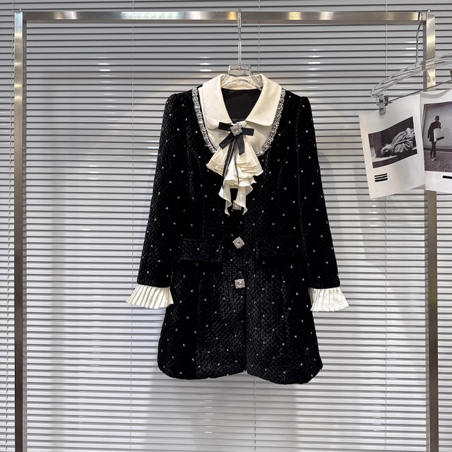 【outer】リボン付きピーターパンカラー中綿コート Q7331