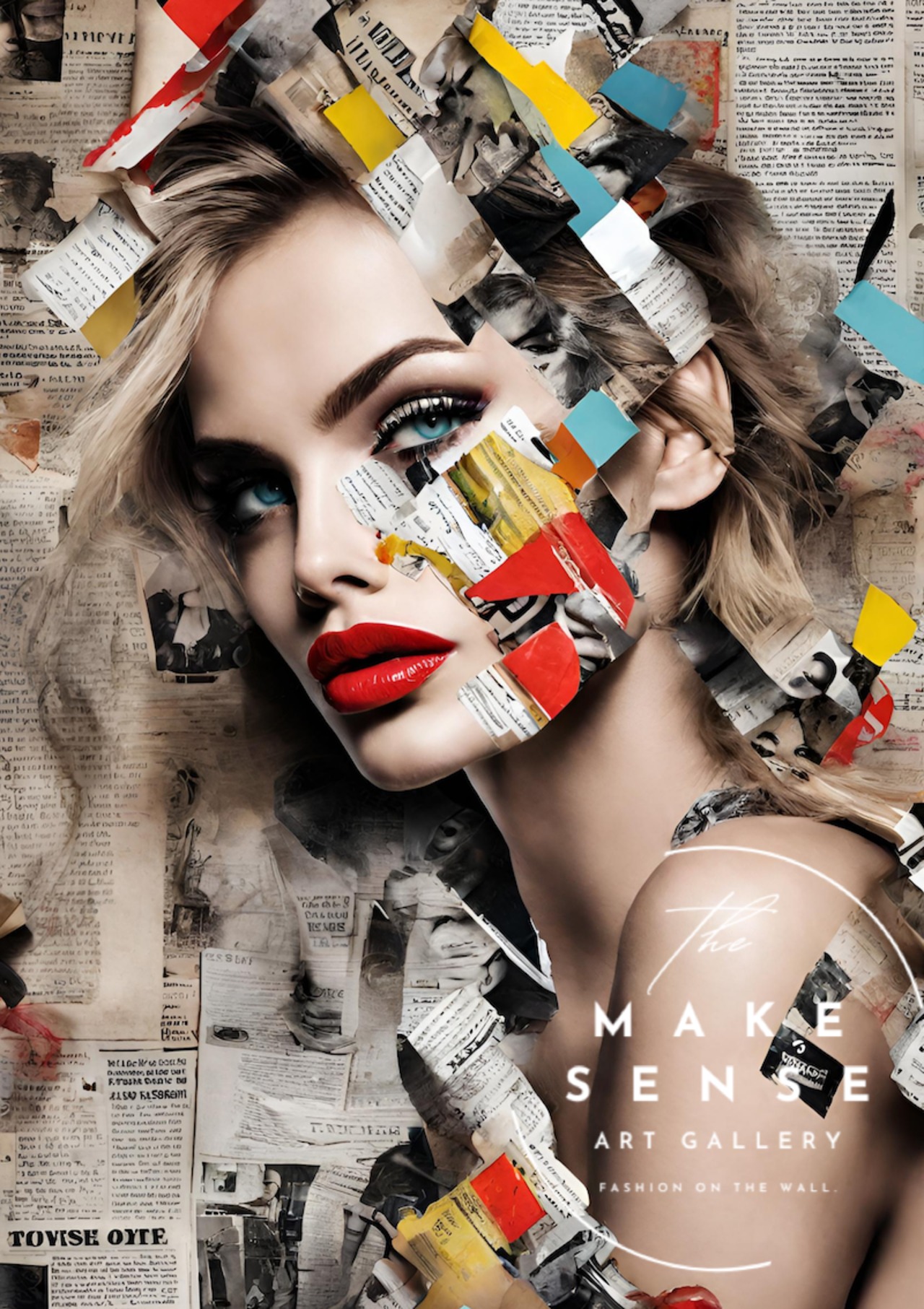 Creativity｜新聞コラージュのコンテンポラリーアートポスター｜モノトーン空間に映える都会的デザイン｜｜国内生産・A4ポスター