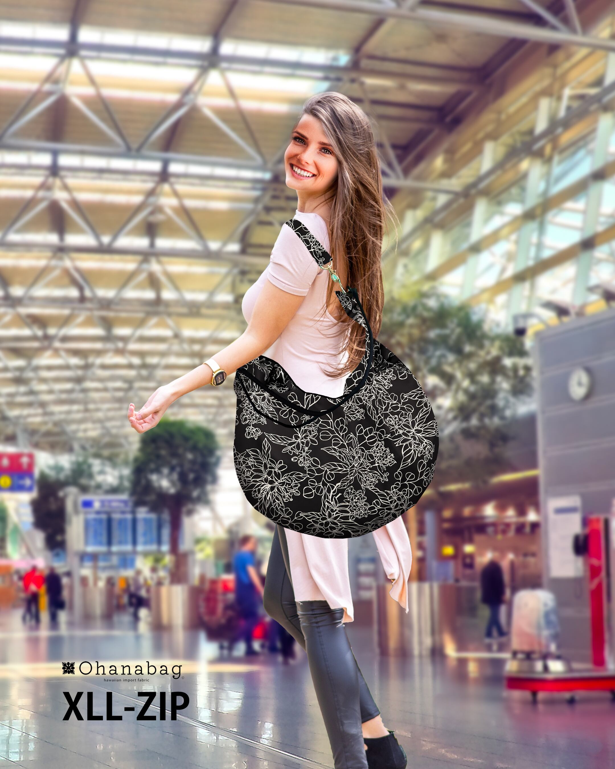 《残り1個》【XLL-ZIP・プルメリアブラック】Hawaiian Ohana Bag/ XLL-ZIP_012