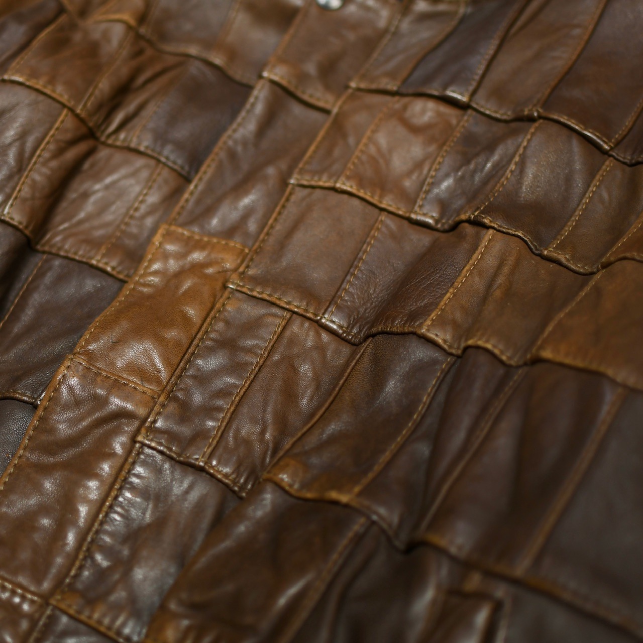 patch work design brown leather blouson