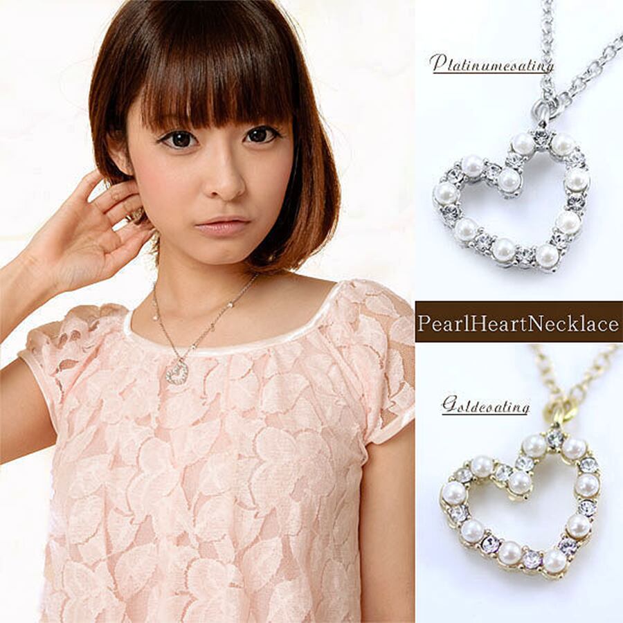 【日本製 Vajra】★パール&ラインストーン★オープンハートネックレス(ゴールド&シルバー)専用化粧箱付