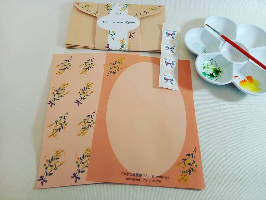 ミモザ&リボンのレターセット