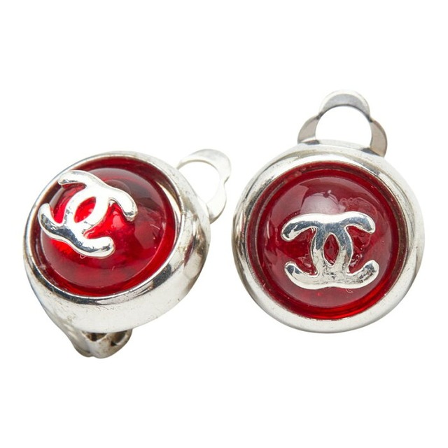 シャネル ココマーク ラウンド イヤリング シルバー レッド メタル レディース CHANEL 【中古】