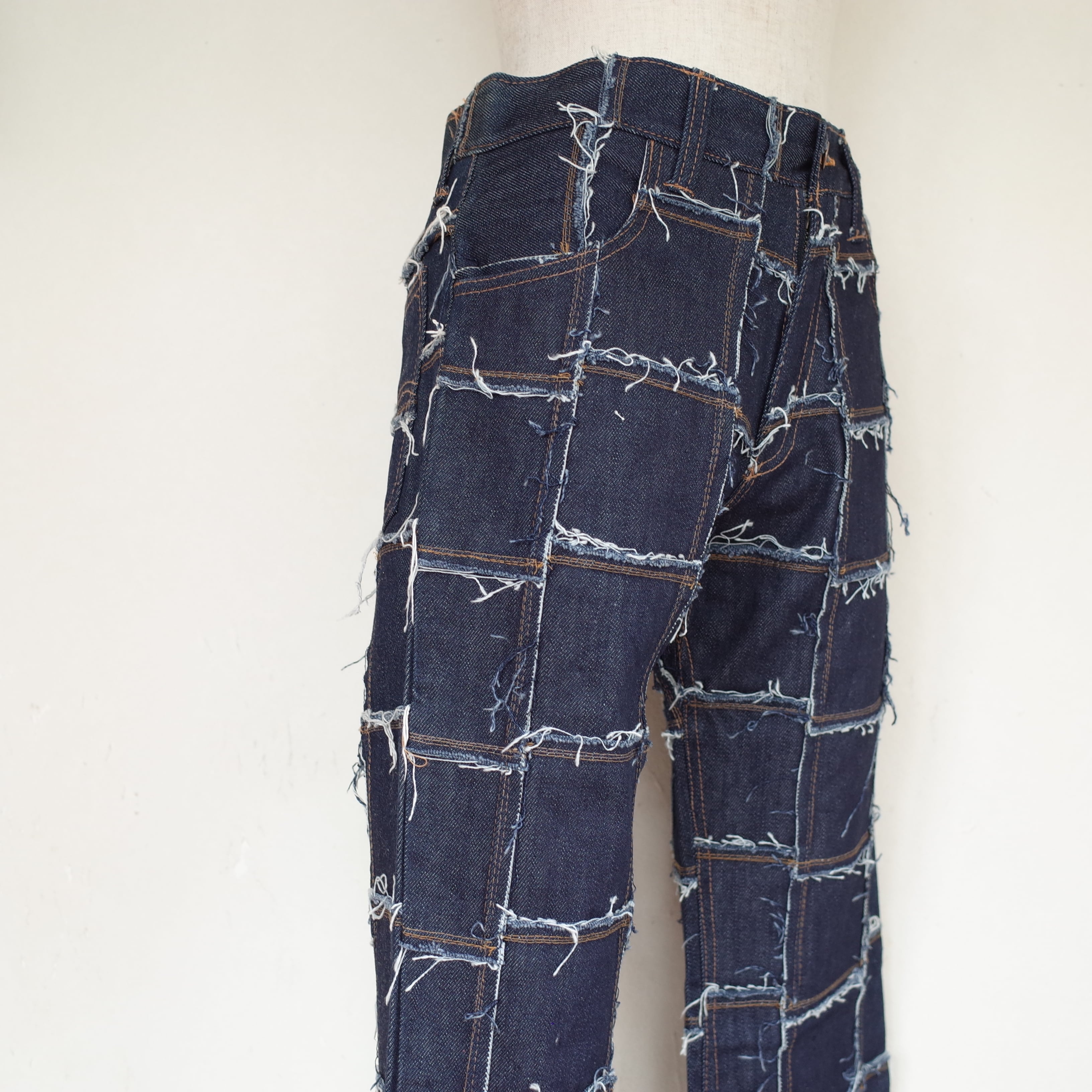 Crazy pattern remake denim pants "indigo"