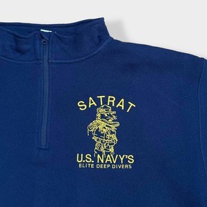 【Russell】SATRAT US NAVY ELITE DEEP DIVERS アメリカ海軍学校 刺繍ロゴ ミリタリー ワンポイント ハーフジップ スウェット トレーナー プルオーバー ネイビー 3XL ビッグシルエット ラッセル US古着