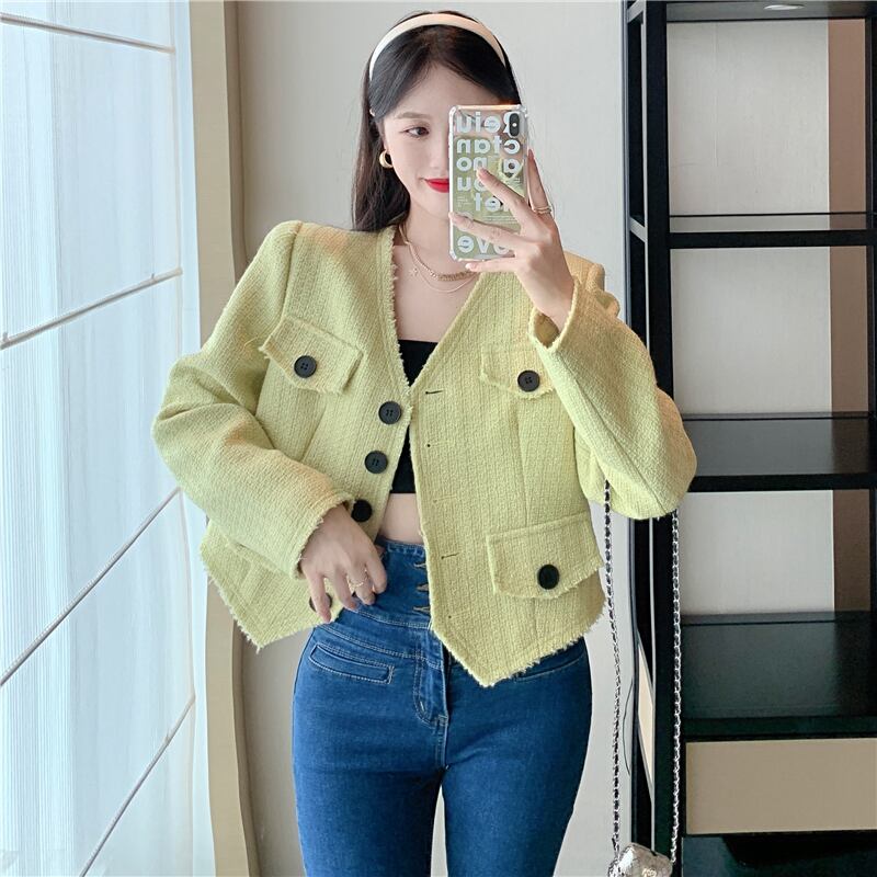 ショートジャケット オータムVネックトップス 秋物 ガールズファッション13444382572