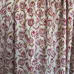 ブロックプリント生地【50cm単位】インド綿 花柄 生成り×赤×黄土色 #50510-WT1