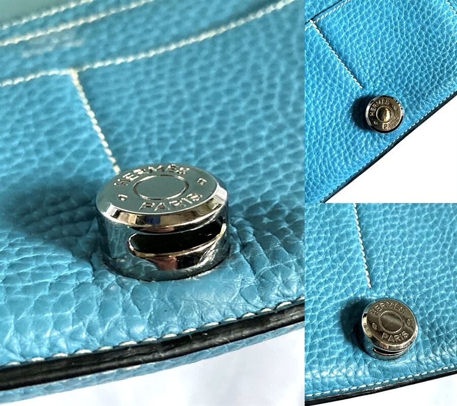 美品 定価25万 レア HERMES エルメス ドゴン GM デュオ ブルー 美品 定価25万 レア HERMES エルメス ドゴン GM デュオ ブルー