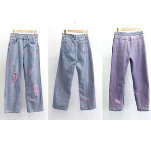 ダメージ デニムパンツ レディース 韓国 ジーンズ 大人 カジュアル かわいい ピンク ストリート系 おしゃれ ハイウエスト 大人可愛い 大人女子
