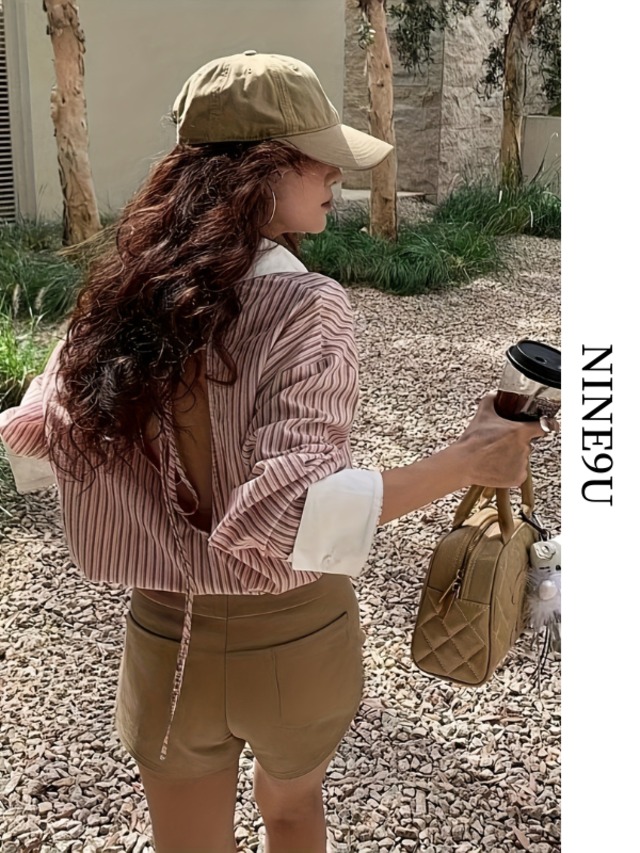 bacl-open stripe oversize shirt【NINE-T0118】