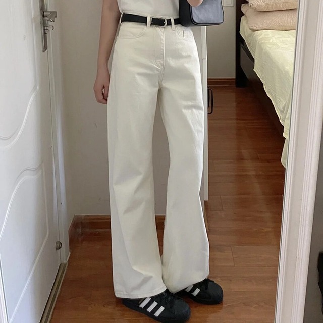 2サイズ 2生地 ハイウエスト ワイド デニムパンツ レディース パンツ ボトムス Gパン ロングパンツ ワイドパンツ ロング 9分丈 丈長 ストレート ポケット デニム カラーデニム 薄手 厚手 裏起毛 かわいい 大人可愛い シンプル カジュアル おしゃれ かっこいい ボーイッシュ 無地 春 夏 秋 冬 ママ 通勤 学生 学校 通学 デート お出かけ 旅行 公園 女子会 休日 暖かい 脚長 普段使い 着回し 定番 XS S M L XL 小さいサイズ ゆったり 白 ホワイト 黒 ブラック レトロブルー