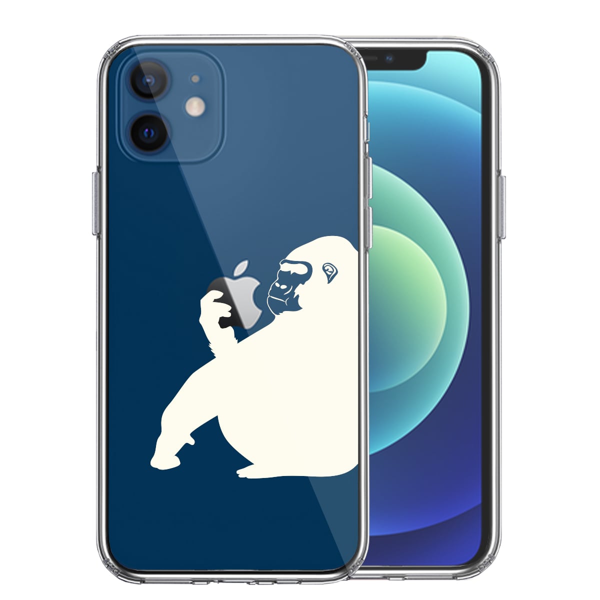 即納】スマホケース おもしろ iPhone12 12Pro 12mini ゴリラ ホワイト