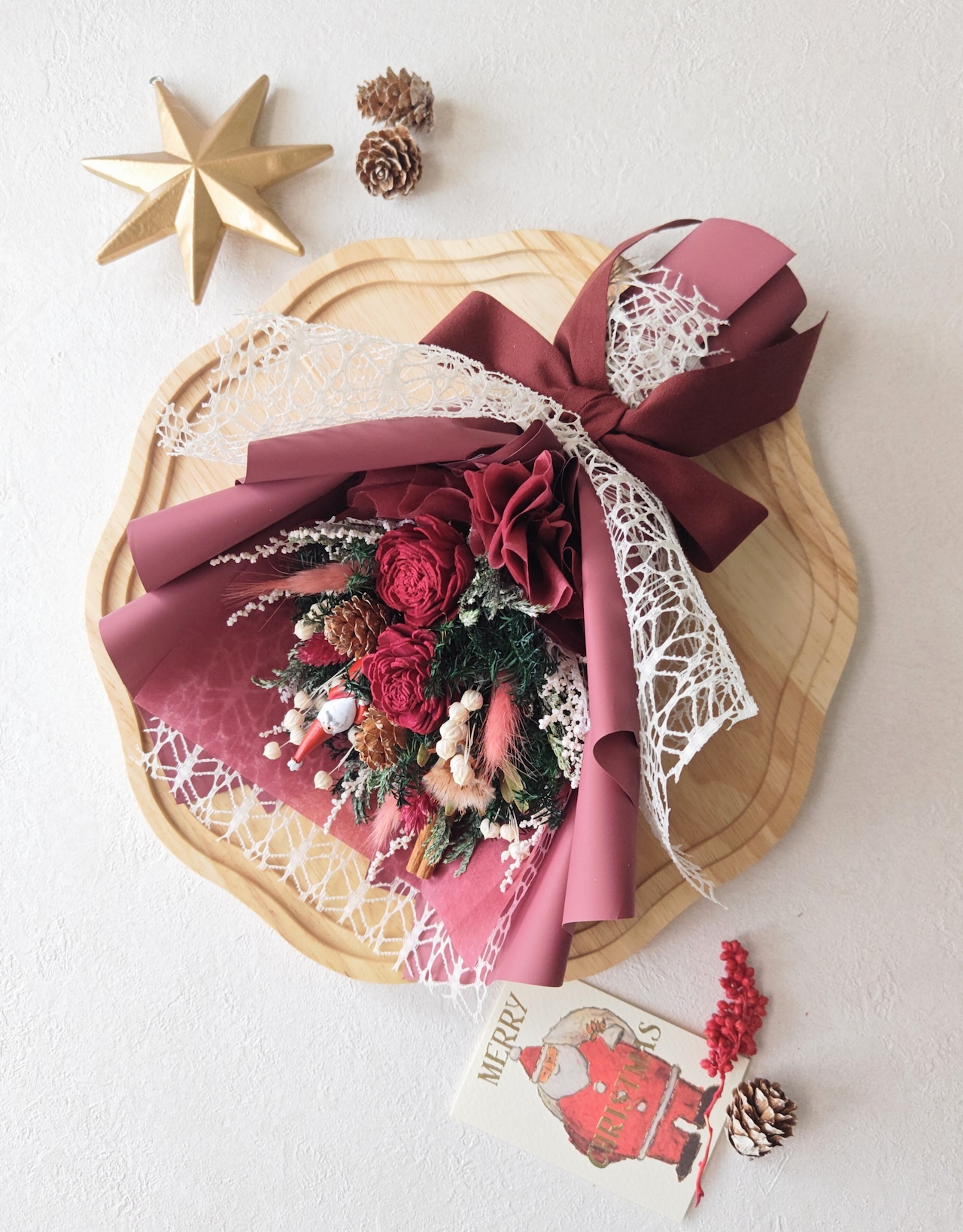 クリスマスのドライフラワー花束(赤) □Sサイズ【季節限定商品】 画像2