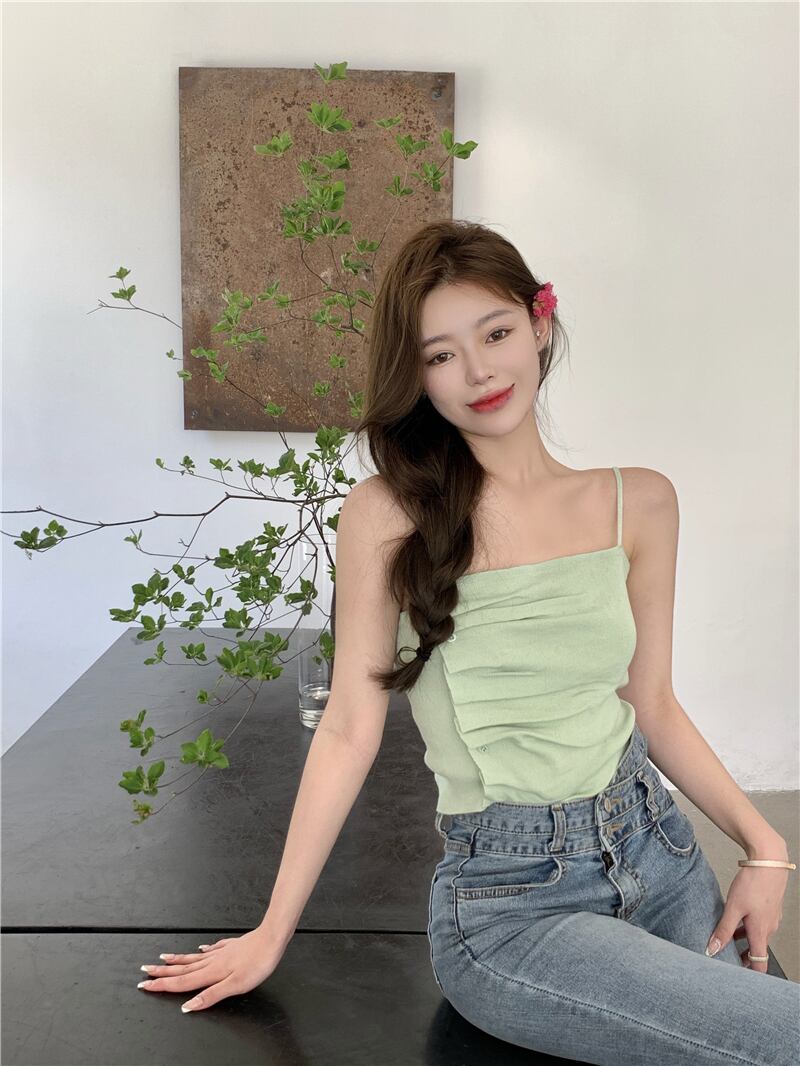 サマーブルーショートトップス プリーツ 夏物 ピュア ブラックストロベリース67282216938