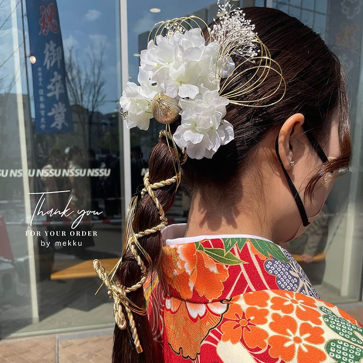 成人式・結婚式・卒業式 水引 紐 玉飾り ヘッドドレス/ホワイト 成人式・結婚式・卒業式 水引 紐 玉飾り ヘッドドレス/ホワイト