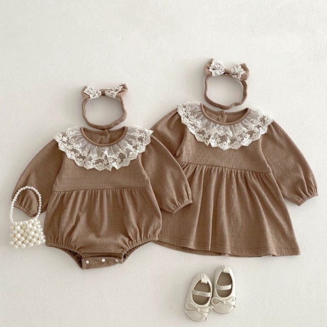 【姉妹服】ワッフルブラウンロンパース、ワンピース C0992