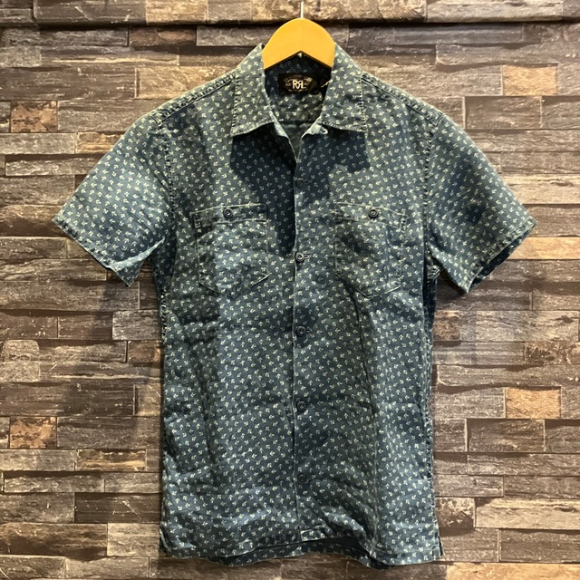 RRL S/S INDIGO OPEN COLLAR SHIRT ANCHOR