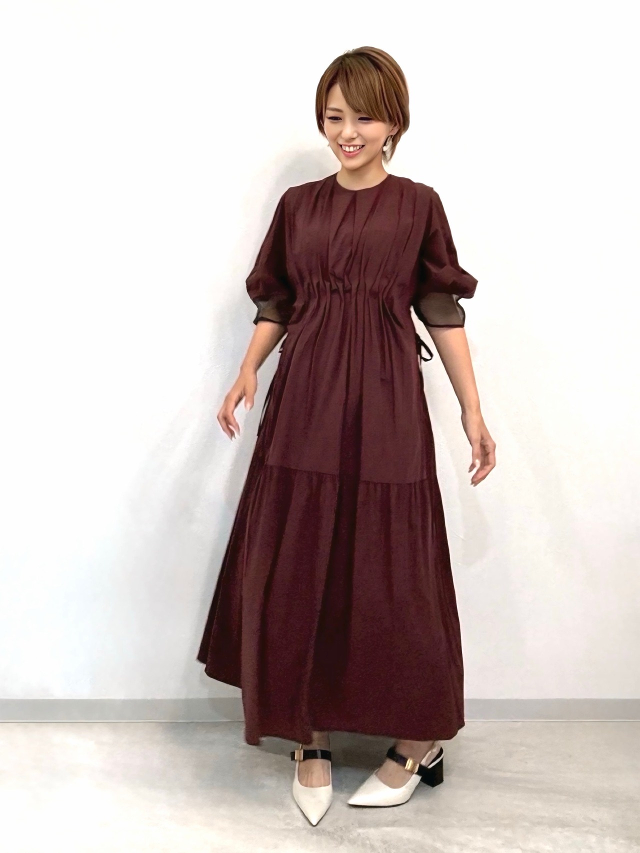 シアースリーブタックスモッキングワンピース