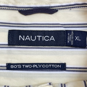 【NAUTICA】ストライプシャツ 長袖シャツ 刺繍ロゴ ワンポイント コットン ボタンダウン カジュアルシャツ ライトイエロー XL ビッグシルエット ノーティカ US古着