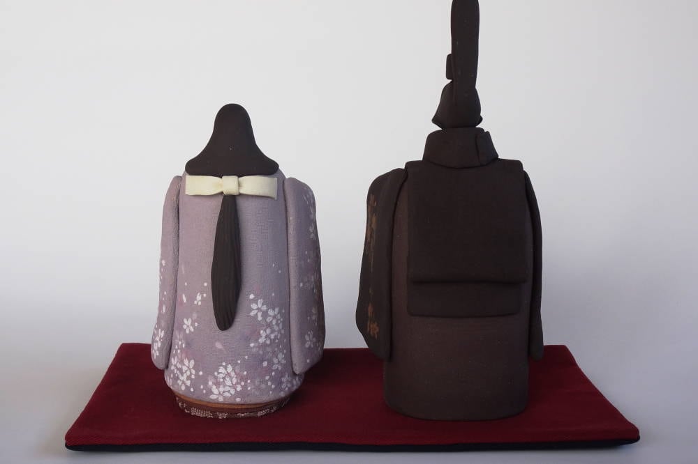 ひな人形(大) 立雛 陶雛 澤りか作 (女雛 藤/男雛 黒)お雛様 水洗い可