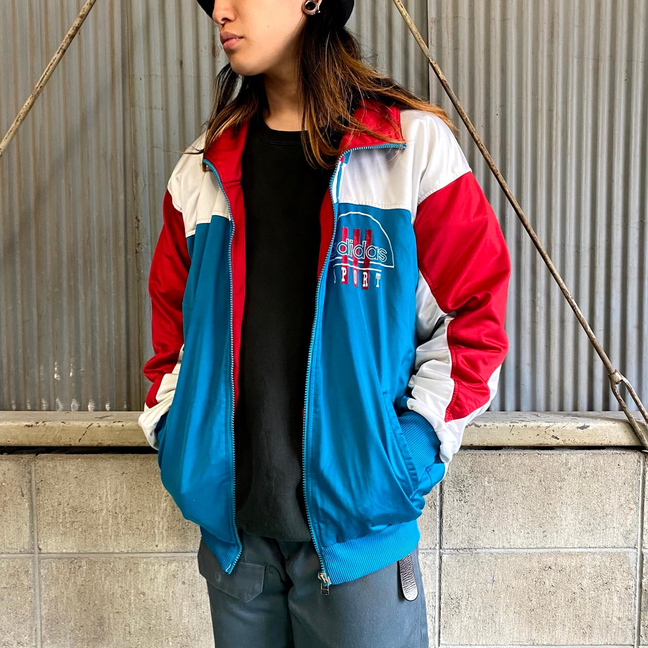 80s 90s adidas vtg ジャージ マルチカラー ハーフジップ-