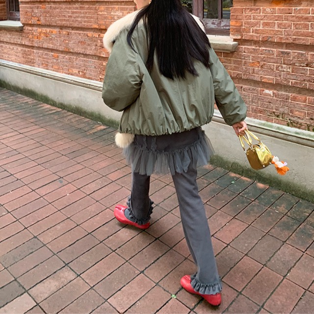 knit pants with tulle overlay　J00289