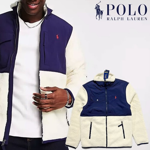 Polo Ralph Lauren icon logo Borg Color Block Full Zip Sweatshirt　ラルフローレン フリース＆リサイクルナイロン ジャケット【9076090562-cream】