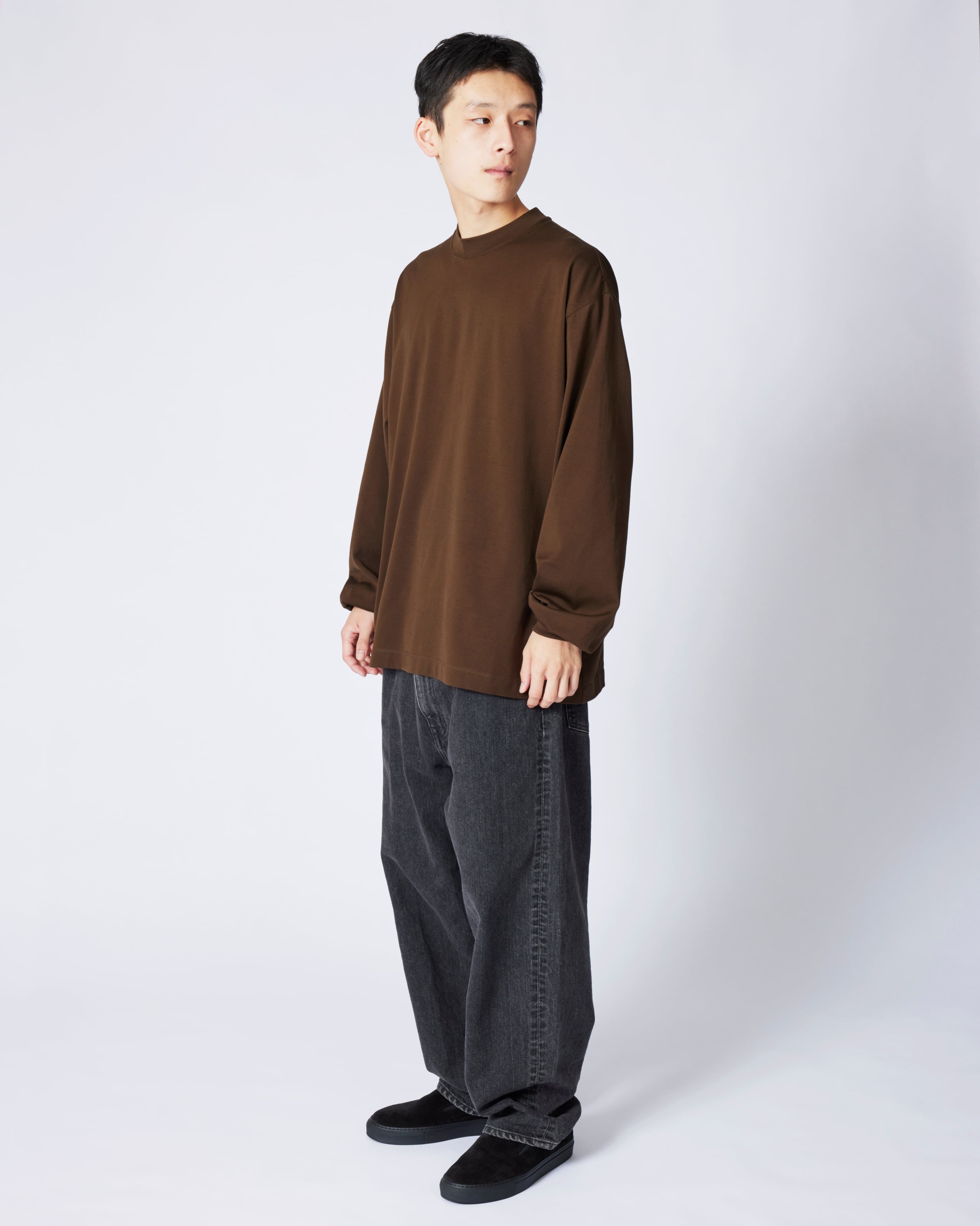everyone luxury cotton long sleeve tee shirt (BROWN) | everyone