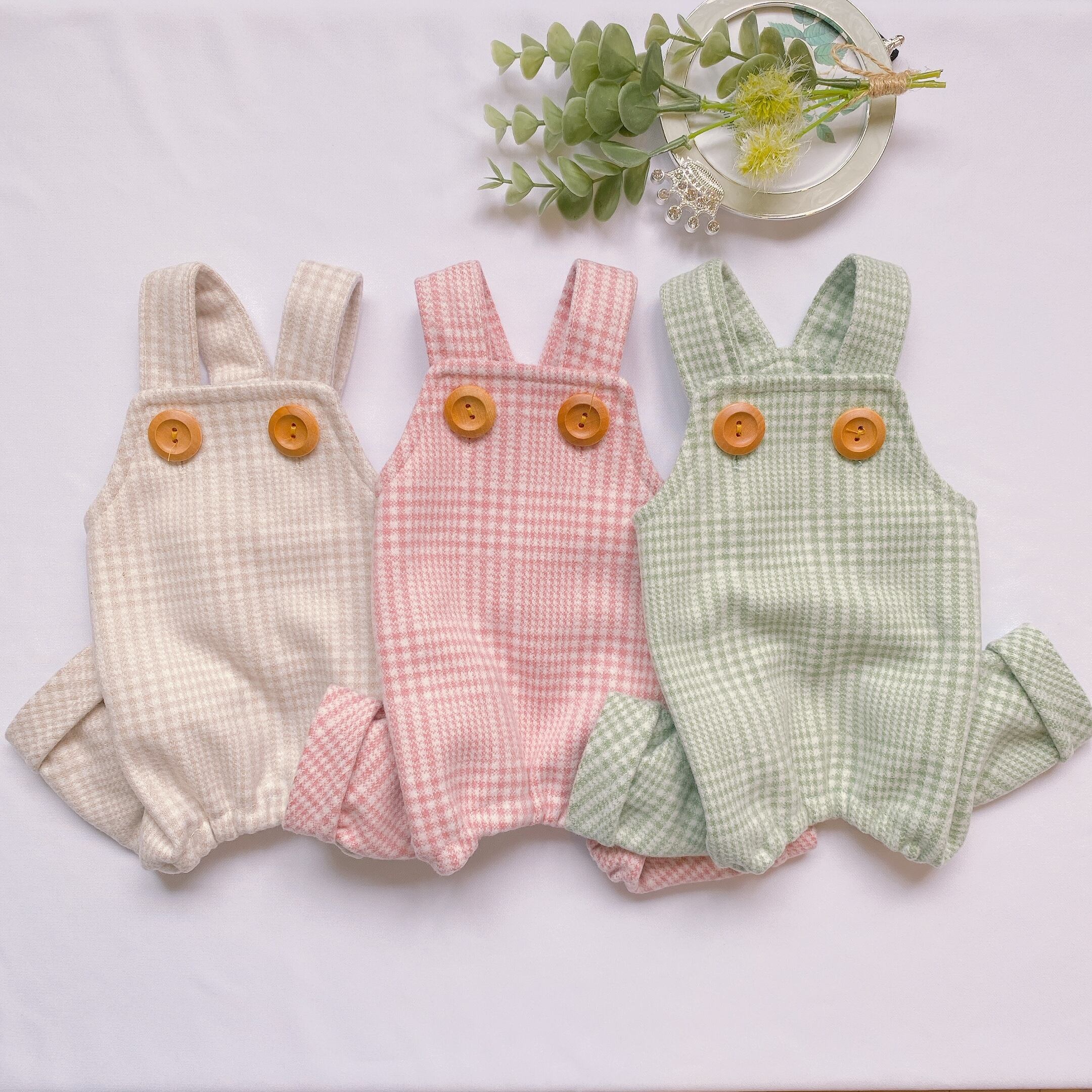 【SALE】ウールチェックロンパース S ~ XL 3color / 犬服 秋冬 新作 可愛い 犬の服 つなぎ ドッグウェア オールインワン 小型犬 中型犬 tsu31