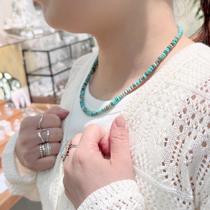 残りわずか】Lagoon Original グリーンターコイズ 0.5cm ネックレス 40