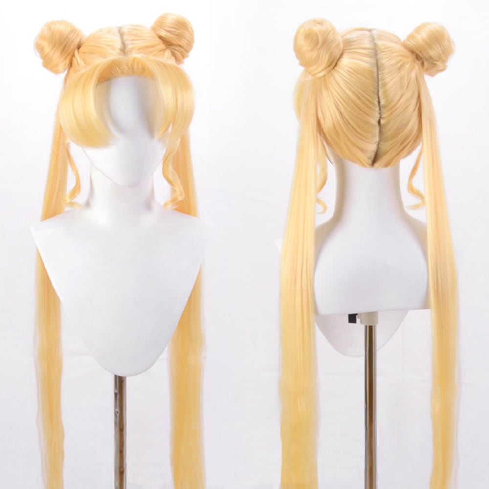 コスプレ耐熱ウィッグ イエロー ゴールド 前髪立ち上げ センター分け