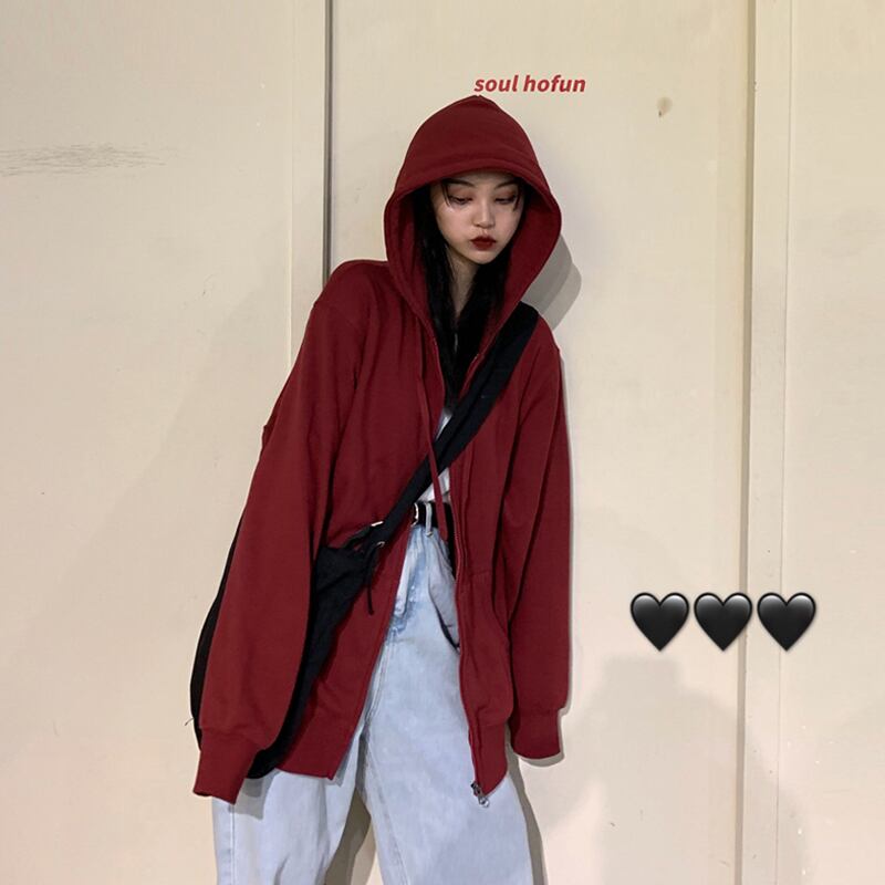 ルーズフード付きセーターレディース春ジッパー2020新バージョンのレイジースタイル長袖ジャケットインタイドトップ春と秋 スーパーモール44576570274