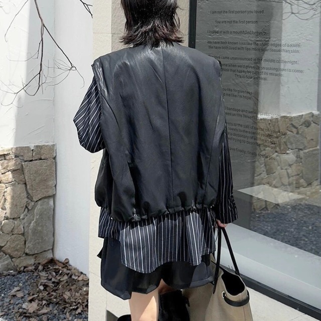 Fake two-piece leather vest shirt【2color】 C1304