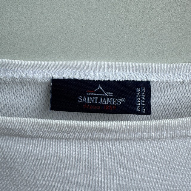 Saint James セントジェームス ウエッソン バスクシャツ ボートネック 無地 ホワイト フランス製 古着 T3 画像4