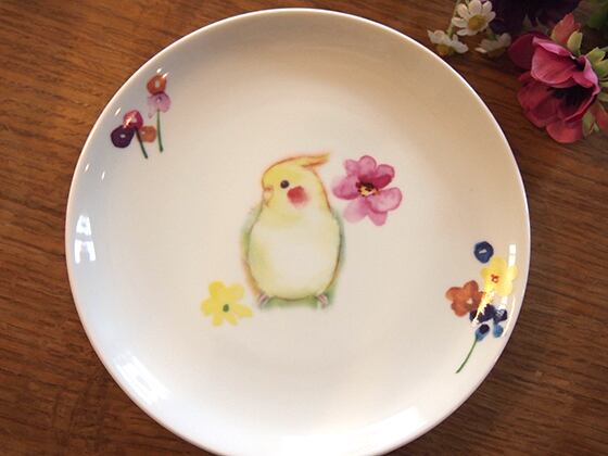オカメインコ（イエロー）とお花 大サイズ お皿 | TORINKO