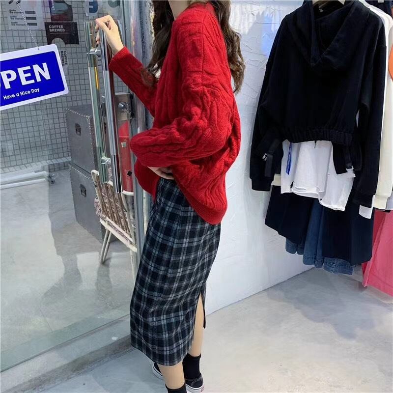 バッグスリットチェックスカート