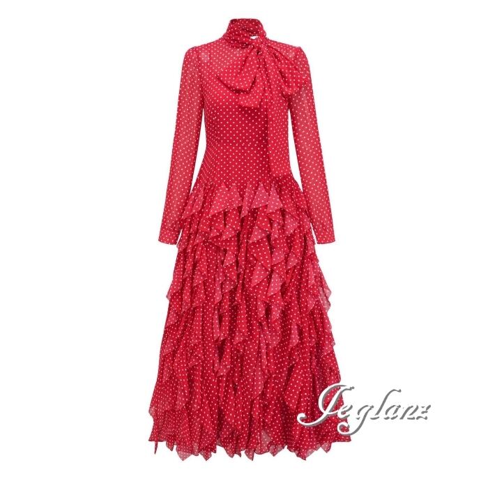 イブニングドレス 長袖 ボウタイ ワンピース 水玉 ドット 肌透け(MB545)ζ☆