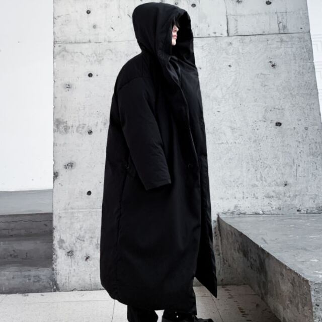 【予約販売】ダウンコート メンズ フード アウター ブラック ロング丈 黒 防寒 お洒落 こなれ感 ベーシック 秋冬 大きいサイズ M/L/XL/2XL/3XL