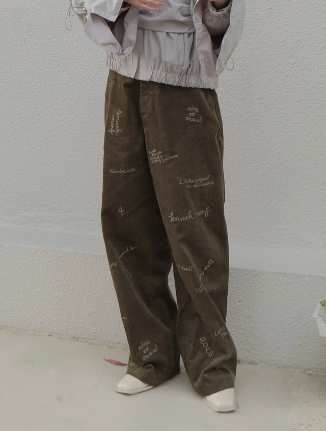 Embroidered Corduroy Pants / KHAKI
