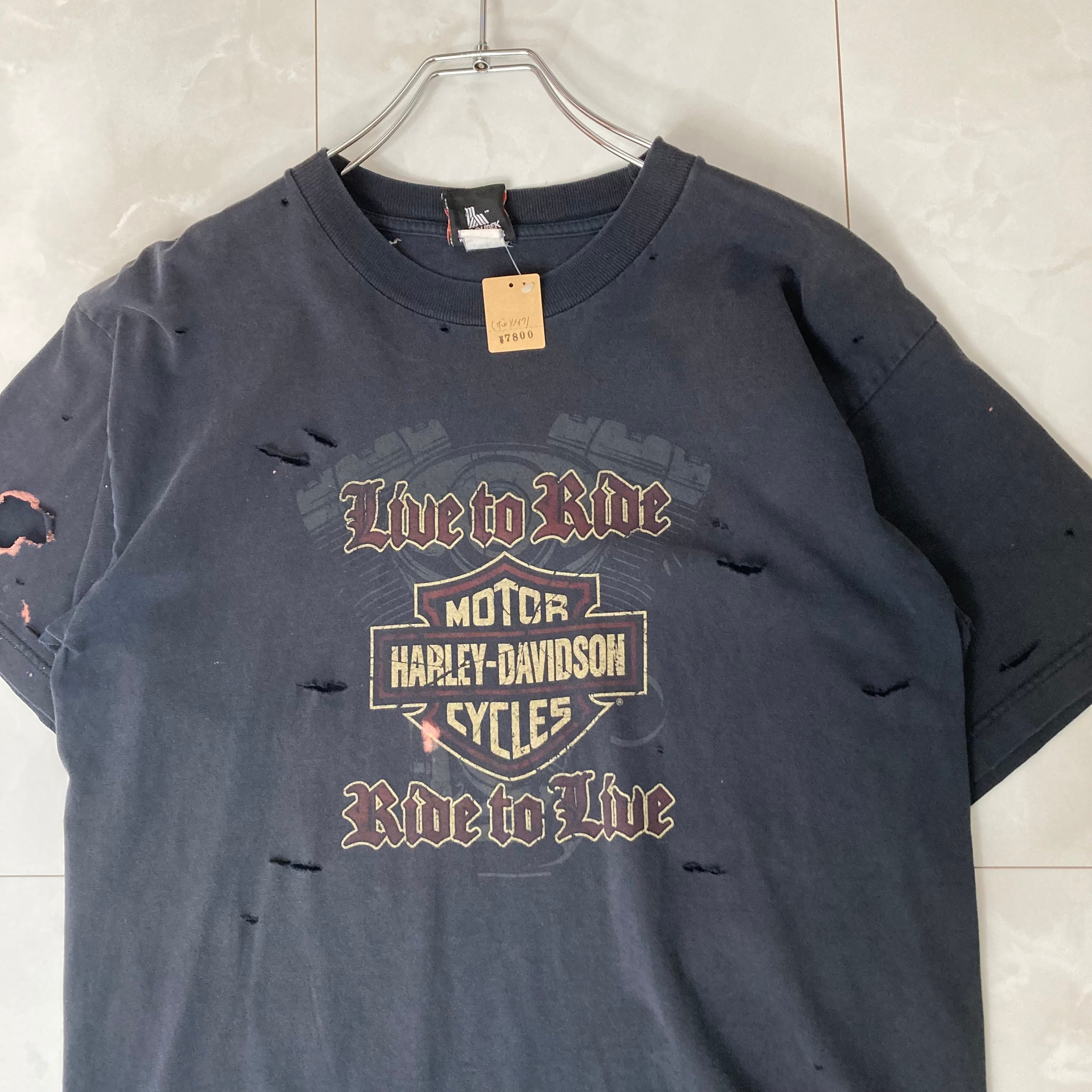 ボロリメイク】HARLEY DAVIDSON 半袖Tシャツ L プリント コットン100 