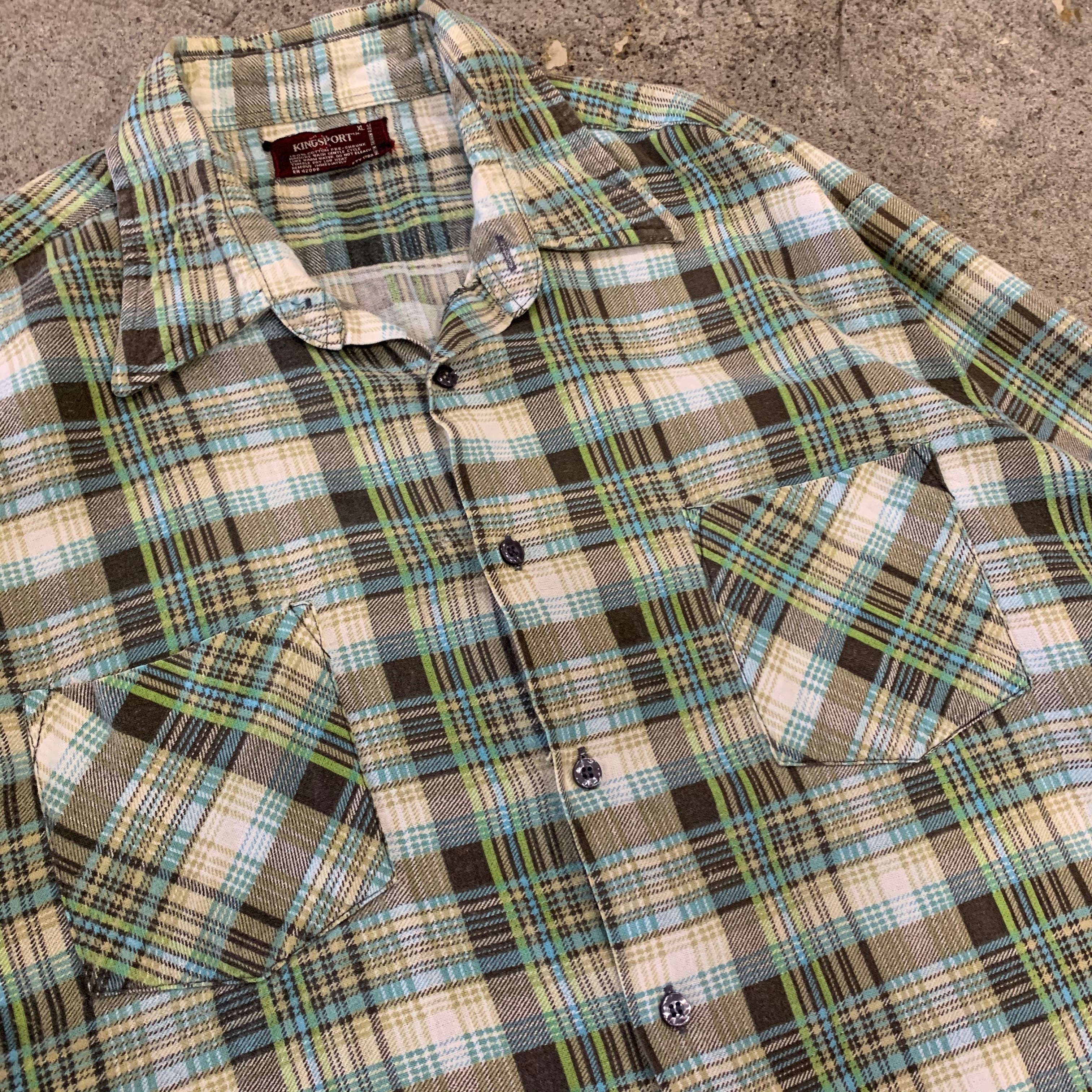 70s KINGSPORT L/S print flannel shirt | What