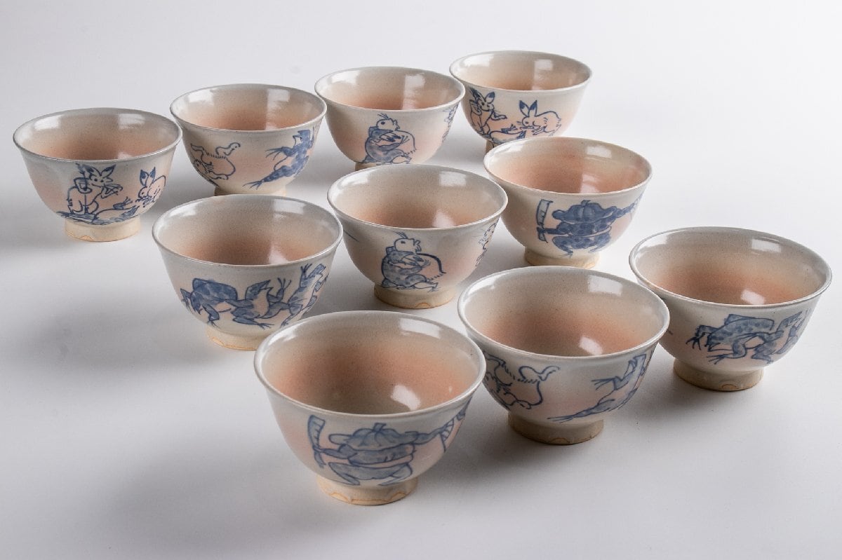竜谷窯 宮川香雲 鳥羽絵 汲出茶碗 10客 共箱 F274 | うつわや古季