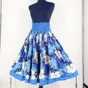 【フラダンス衣装】ブルー Ethnic Labels パウスカート ハイビスカス柄 白 青 ホワイト 爽やか ハワイアン アロハ かわいい 花