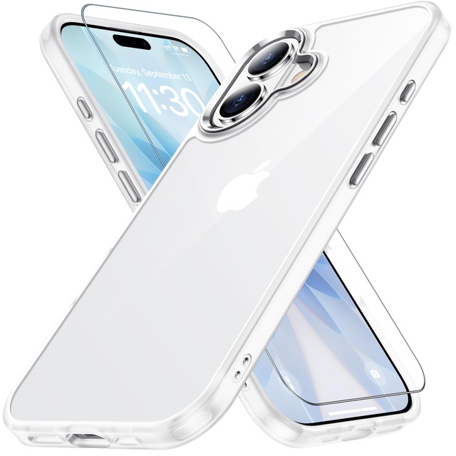 iPhone17 用 ケース 艶消しのクリア 耐衝撃 ガラスフィルム付き アイフォン17 用 ケース 米軍MIL規格 黄ばみ防止 耐久性
