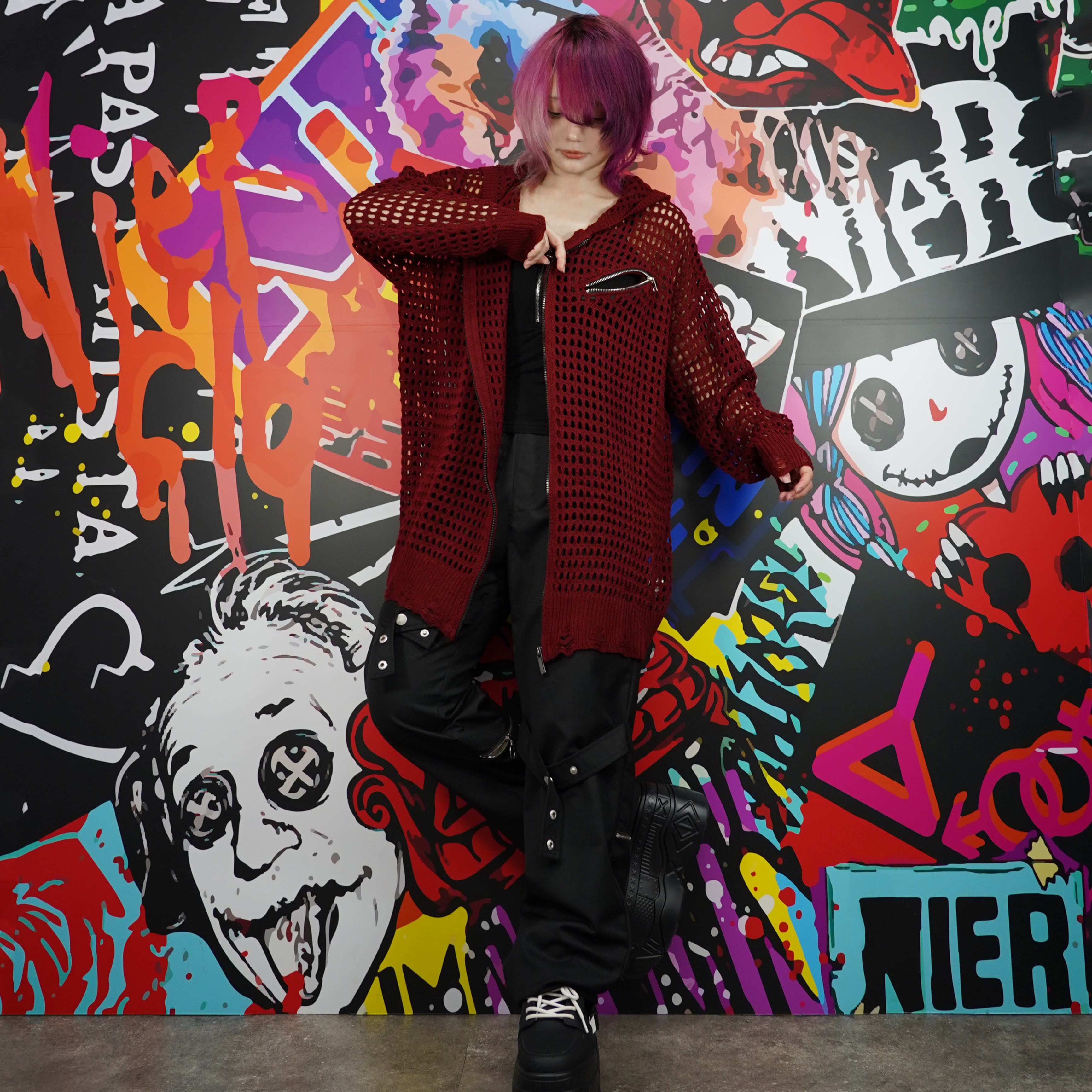 【色違い】HISASHI LIVE衣装 MYne ダメージニット 切り裂きシザーズ ボーダーニット【BLACK×RED】｜LISTEN FLAVOR