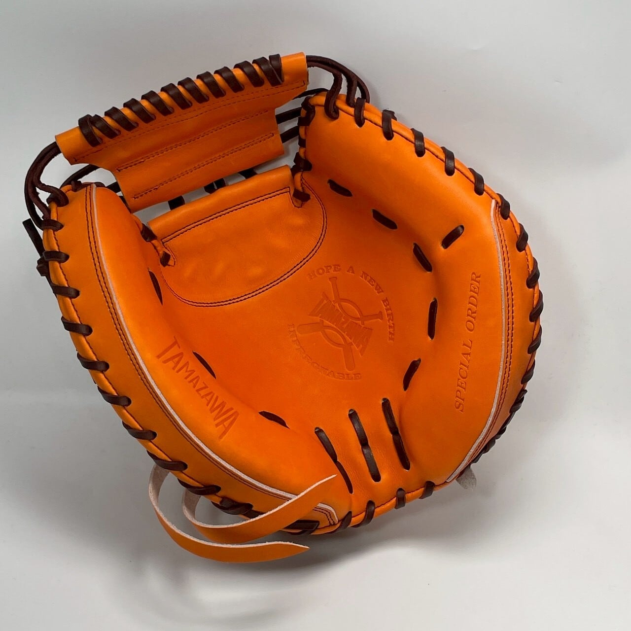 【硬式】玉澤 キャッチャーミット DELUXE TKC-HA2DX型 ウインドバックⅢ(本体:オレンジ 紐:ブラウン)タマザワ_05