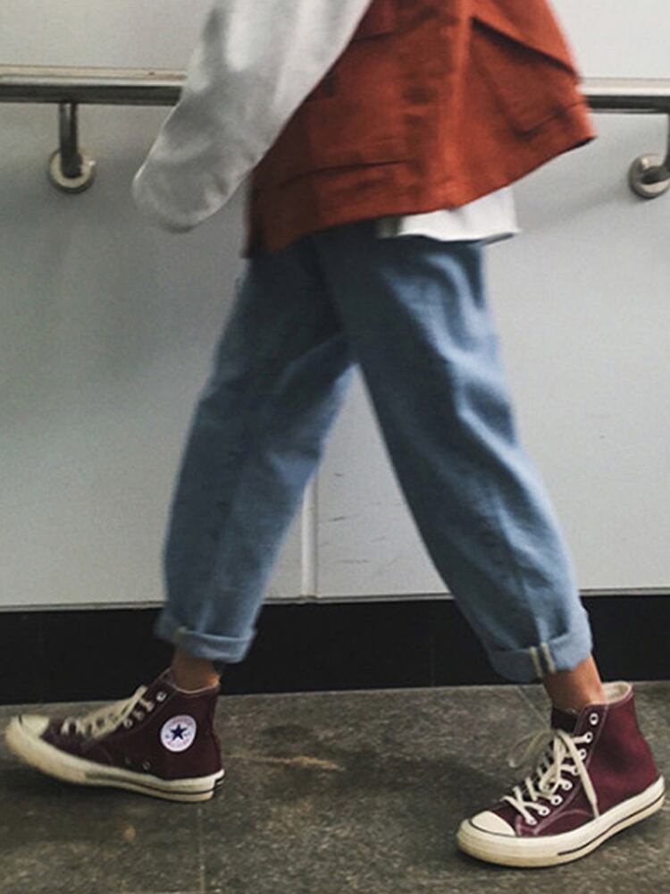 全2色 デニム パンツ ストレート カジュアル サイドライン