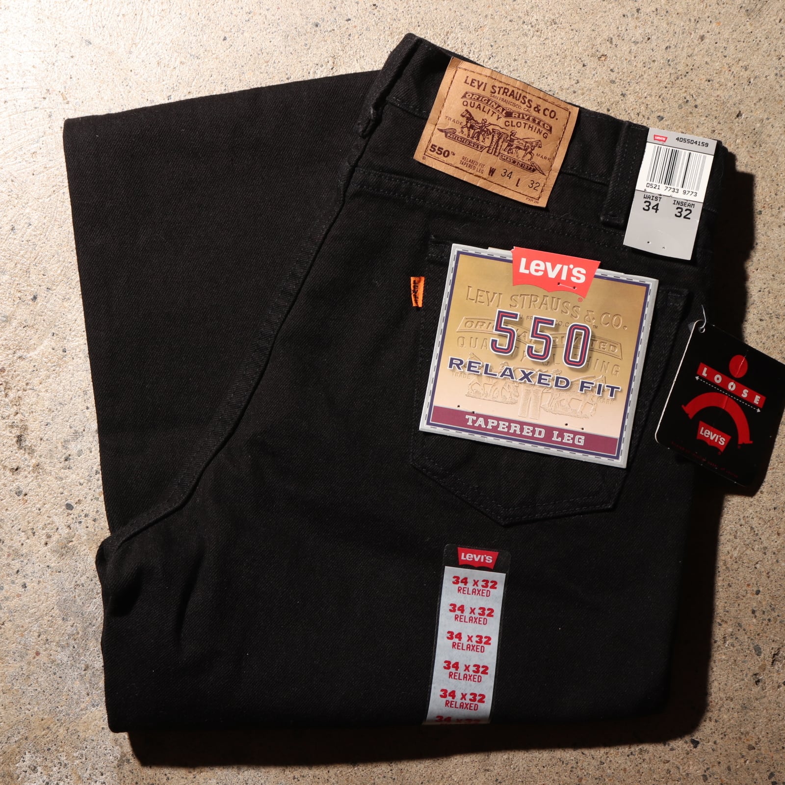 Deadstock 34×32 Levi's 550 USA サルファーブラック デニム Deadstock 34×32 Levi's 550 USA サルファーブラック デニム