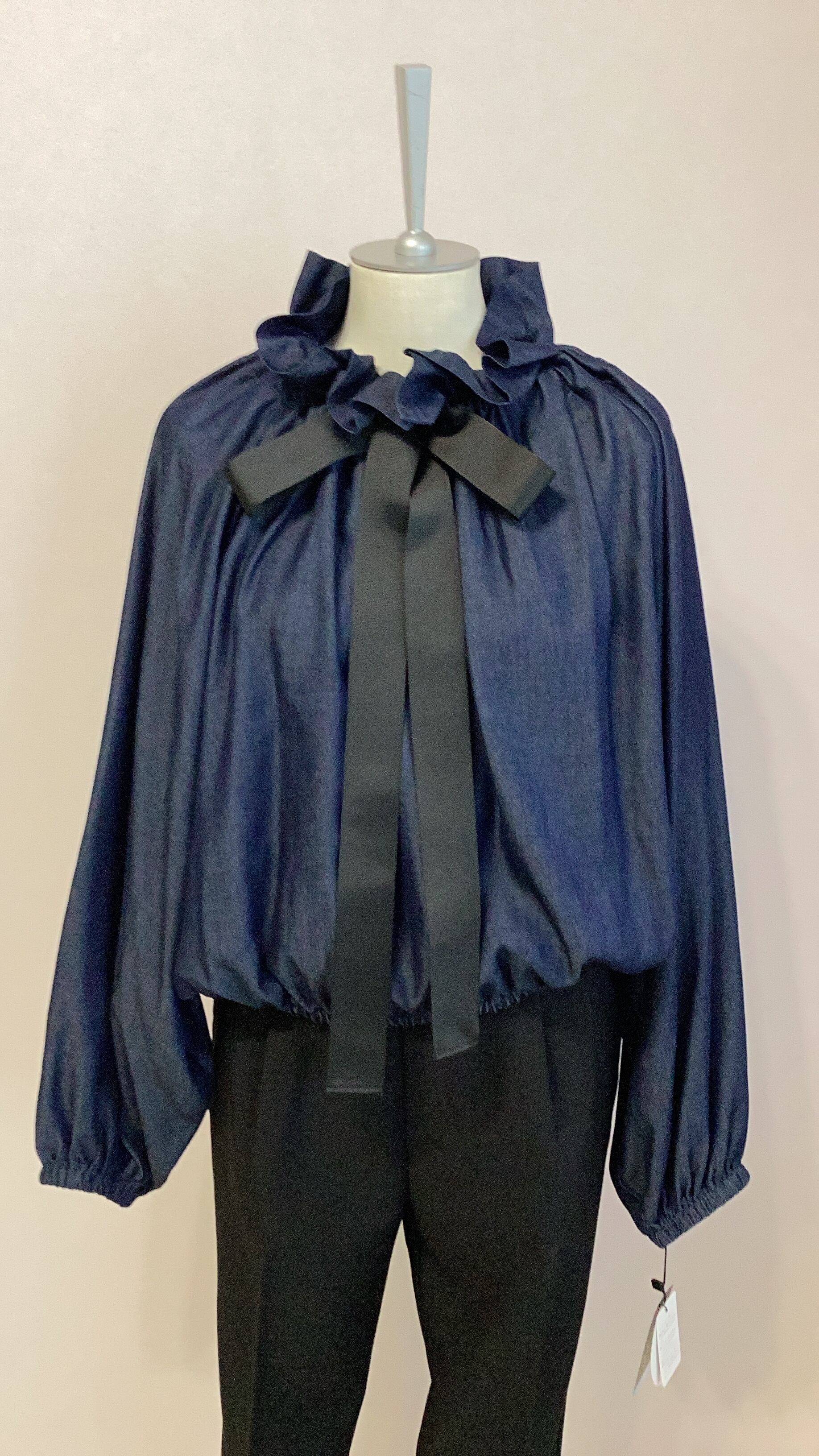 PICCIN ビッグカラーグログランリボンブラウス No.160010 ピッチン デニム ブラック Mサイズ